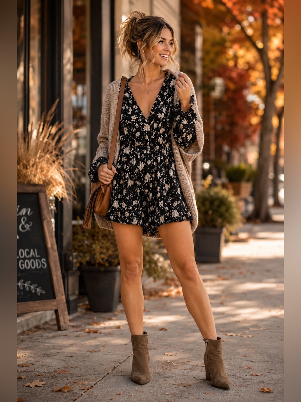 Free People All The Right Ruffles Floral Romper Raven Black Size S